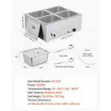 VEVOR Commercial Food Warmer 4-Pan 1500W Countertop Buffet Bain Marie with Lid