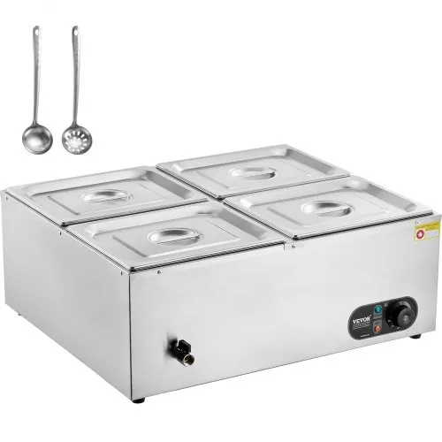 VEVOR 4-Pan Commercial Food Warmer, 4 x 8QT Electric Steam Table, 1500W Professional Countertop Stainless Steel Buffet Bain Marie with 86-185°F Temp Control for Catering and Restaurants, Silver
