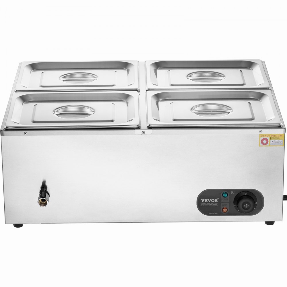 VEVOR 4-Pan Commercial Food Warmer, 4 x 8QT Electric Steam Table, 1500W Professional Countertop Stainless Steel Buffet Bain Marie with 86-185°F Temp Control for Catering and Restaurants, Silver