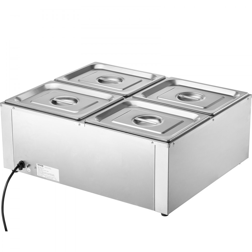 VEVOR 4-Pan Commercial Food Warmer, 4 x 8QT Electric Steam Table, 1500W Professional Countertop Stainless Steel Buffet Bain Marie with 86-185°F Temp Control for Catering and Restaurants, Silver
