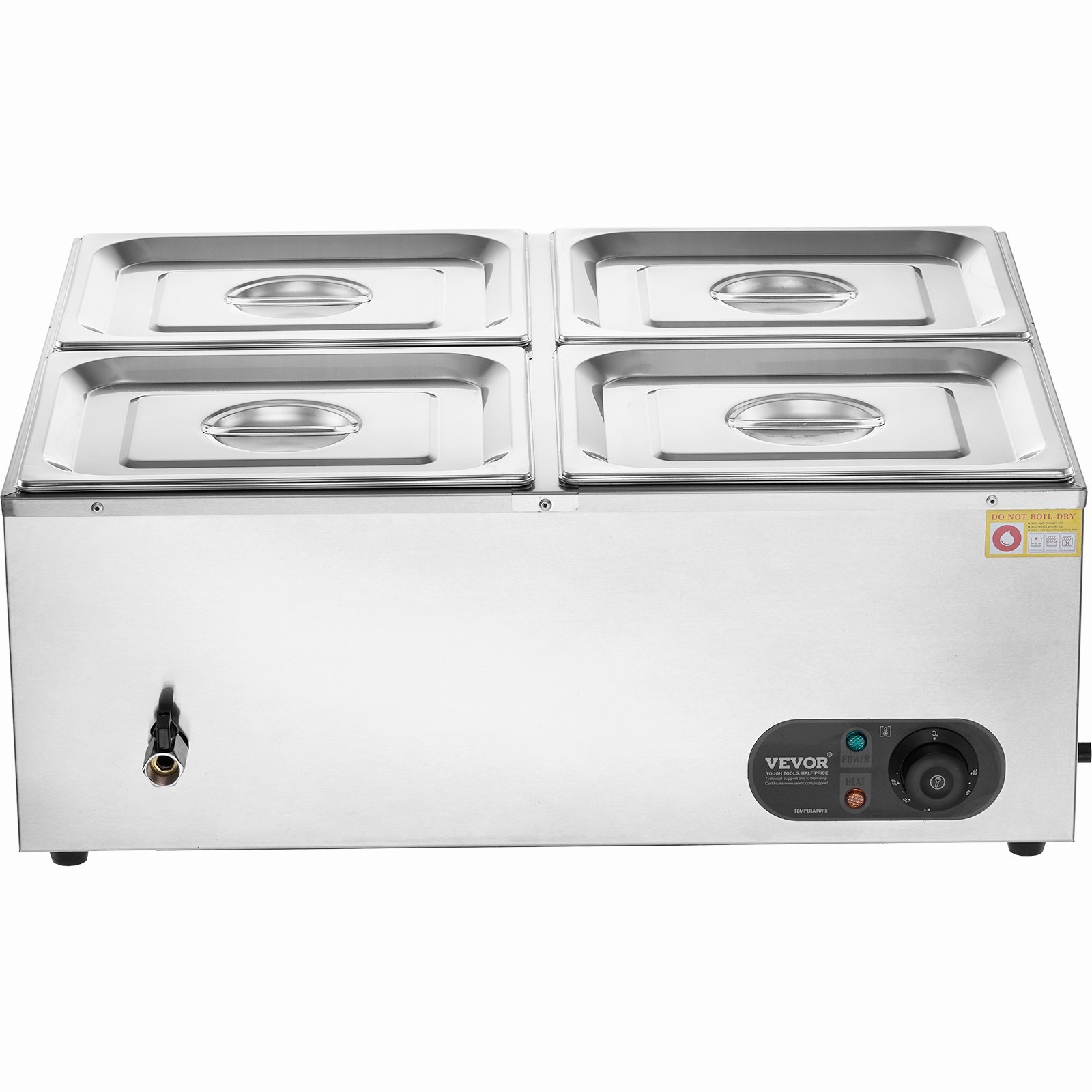 VEVOR 4-Pan Commercial Food Warmer, 4 x 8QT Electric Steam Table, 1500W Professional Countertop Stainless Steel Buffet Bain Marie with 86-185°F Temp Control for Catering and Restaurants, Silver