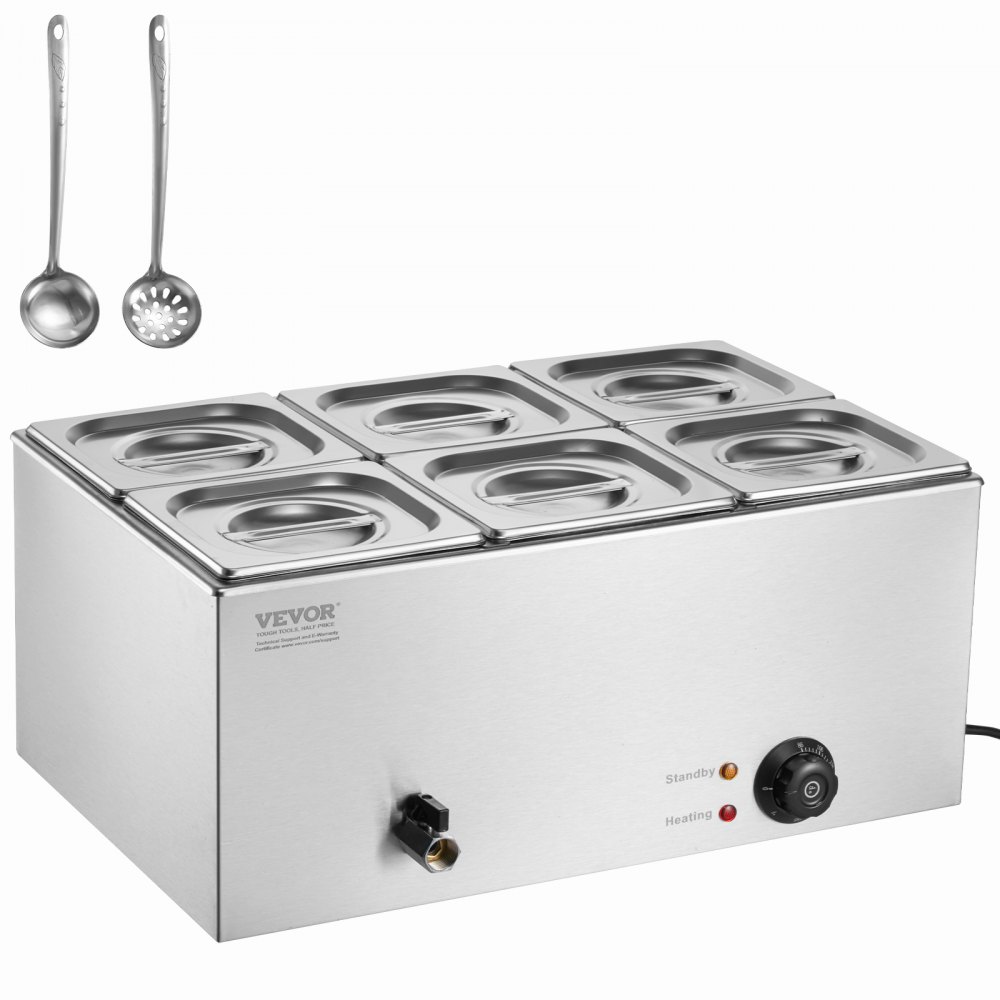 VEVOR Commercial Electric Food Warmer 6-Pan Benkeplate Buffet 13,5L Bain Marie