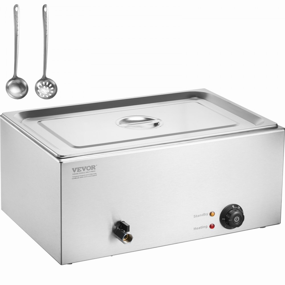 Calentador de alimentos eléctrico comercial VEVOR para encimera, tipo buffet, 1 sartén de 19 qt, baño maría