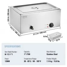 VEVOR Commercial Electric Food Warmer Countertop Buffet 1*19Qt Pan Bain Marie