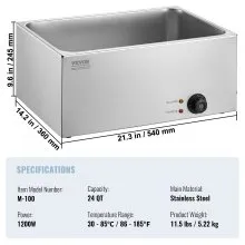 VEVOR Commercial Electric Food Warmer Countertop Buffet 24Qt 1200W Bain Marie