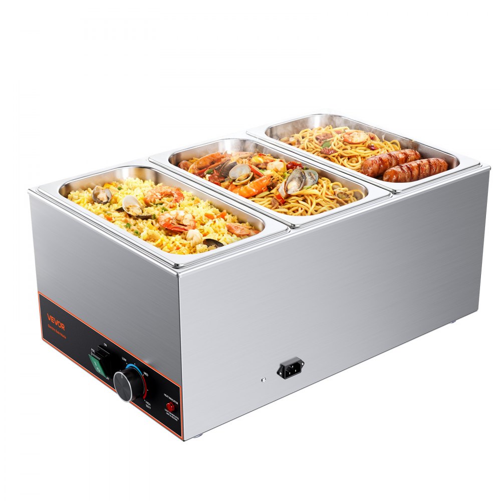 VEVOR Commercial Food Warmer, 1500W Electric Stainless Steel Steam Food Warmer, Fast Heating Countertop Buffet Bain Marie with Power Cord & Divider Strip, for Catering, Restaurants, Parties, Buffets