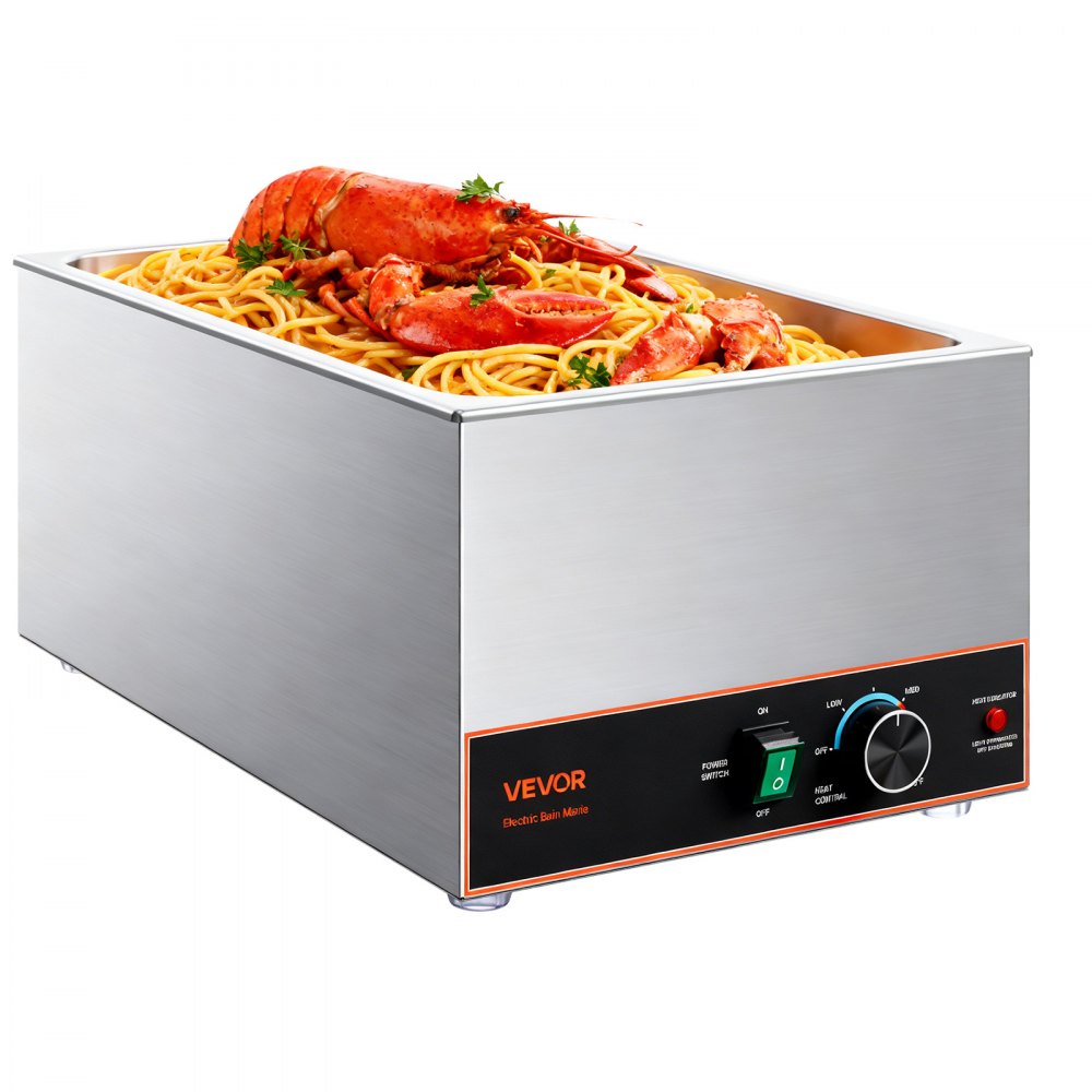 VEVOR Commercial Food Warmer, 1500W Electric Stainless Steel Steam Food Warmer, Fast Heating Countertop Buffet Bain Marie with Power Cord & Divider Strip, for Catering, Restaurants, Parties, Buffets