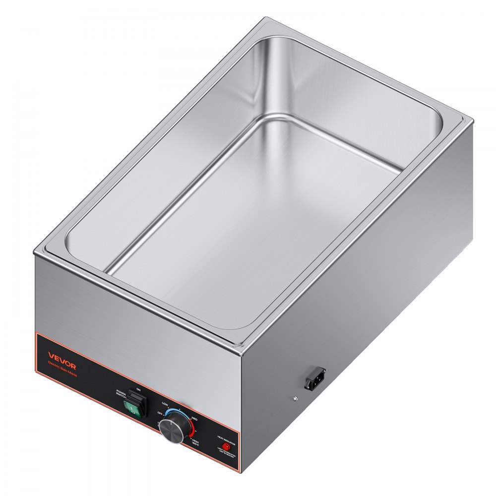 VEVOR Commercial Food Warmer, 1500W Electric Stainless Steel Steam Food Warmer, Fast Heating Countertop Buffet Bain Marie with Power Cord & Divider Strip, for Catering, Restaurants, Parties, Buffets