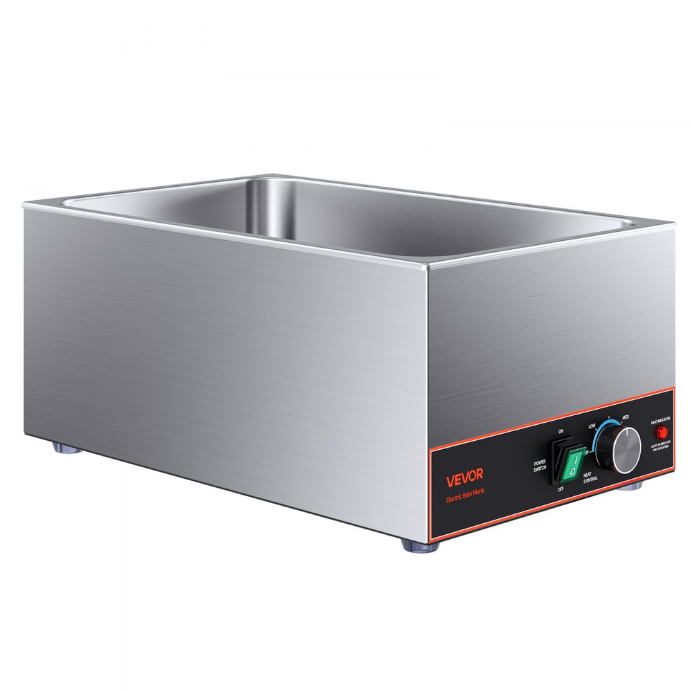 VEVOR Commercial Food Warmer, 1500W Electric Stainless Steel Steam Food Warmer, Fast Heating Countertop Buffet Bain Marie with Power Cord & Divider Strip, for Catering, Restaurants, Parties, Buffets