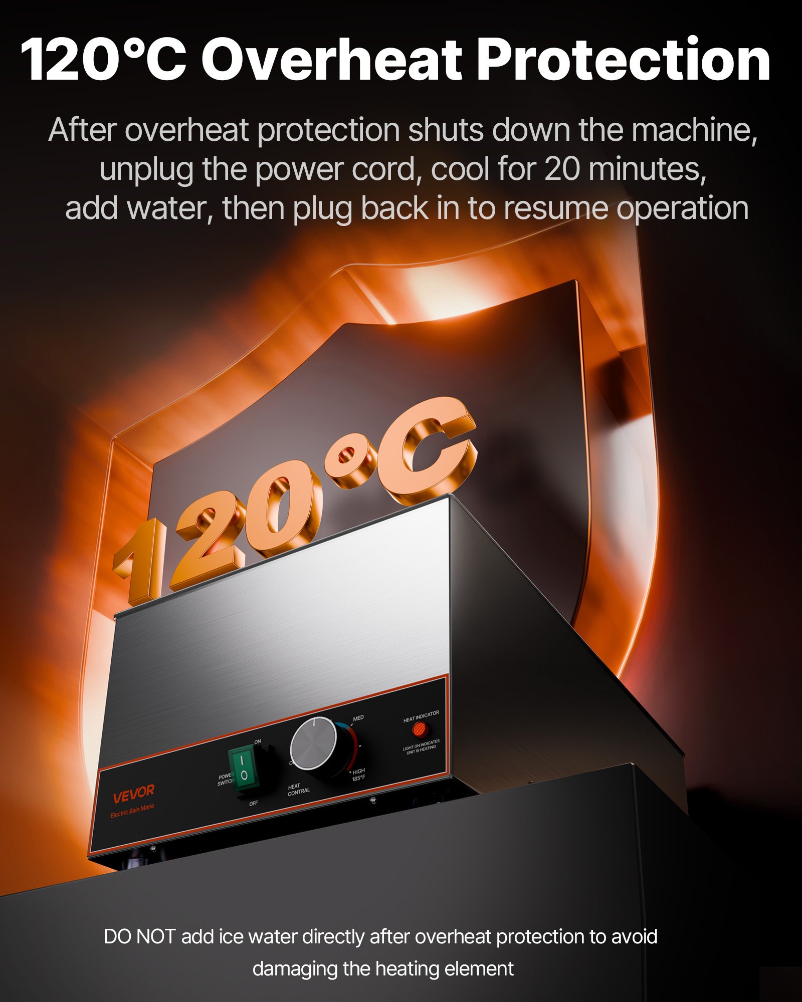 VEVOR Commercial Food Warmer, 1500W Electric Stainless Steel Steam Food Warmer, Fast Heating Countertop Buffet Bain Marie with Power Cord & Divider Strip, for Catering, Restaurants, Parties, Buffets
