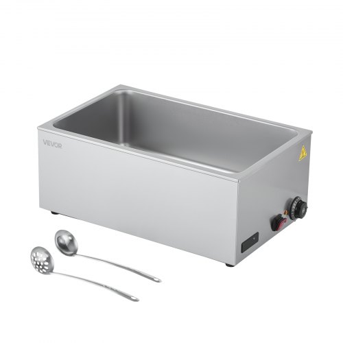 VEVOR Commercial Food Warmer, 1200W Electric Stainless Steel Steam Food Warmer, Fast Heating Countertop Buffet Bain Marie with Soup & Perforated Ladles, for Catering, Restaurants, Parties, Buffets