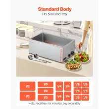 VEVOR Commercial Food Warmer Countertop Buffet Bain Marie 1200W Steam Table