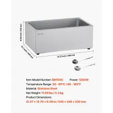 VEVOR Commercial Food Warmer Countertop Buffet Bain Marie 1200W Steam Table