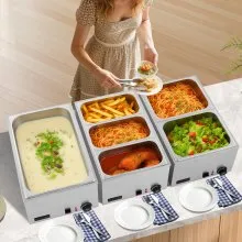 VEVOR Commercial Food Warmer Countertop Buffet Bain Marie 1200W Steam Table