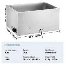 VEVOR Commercial Electric Food Warmer Countertop Buffet 24Qt 1200W Bain Marie