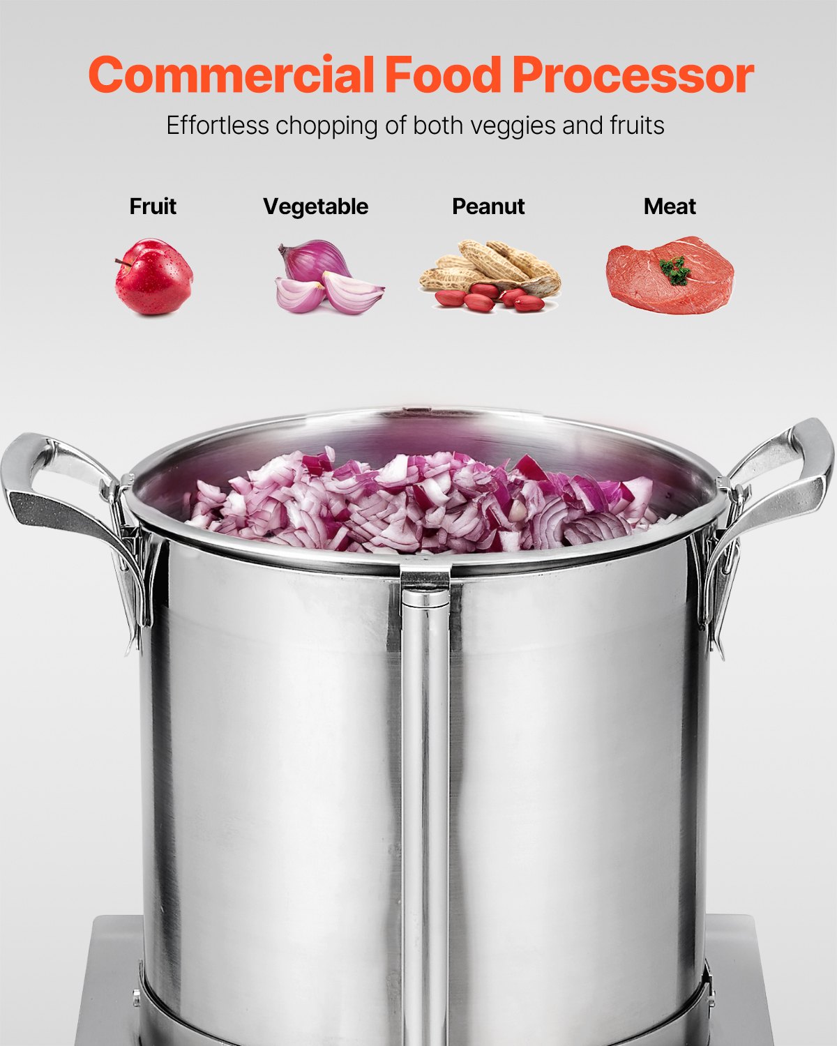 VEVOR Food Processor & Vegetable Chopper, 10L Food-Grade Stainless Steel Food Processor Chopper with 2 Extra S-Curve Blades, Ideal for Chopping Vegetables, Fruit, Grains, Nuts