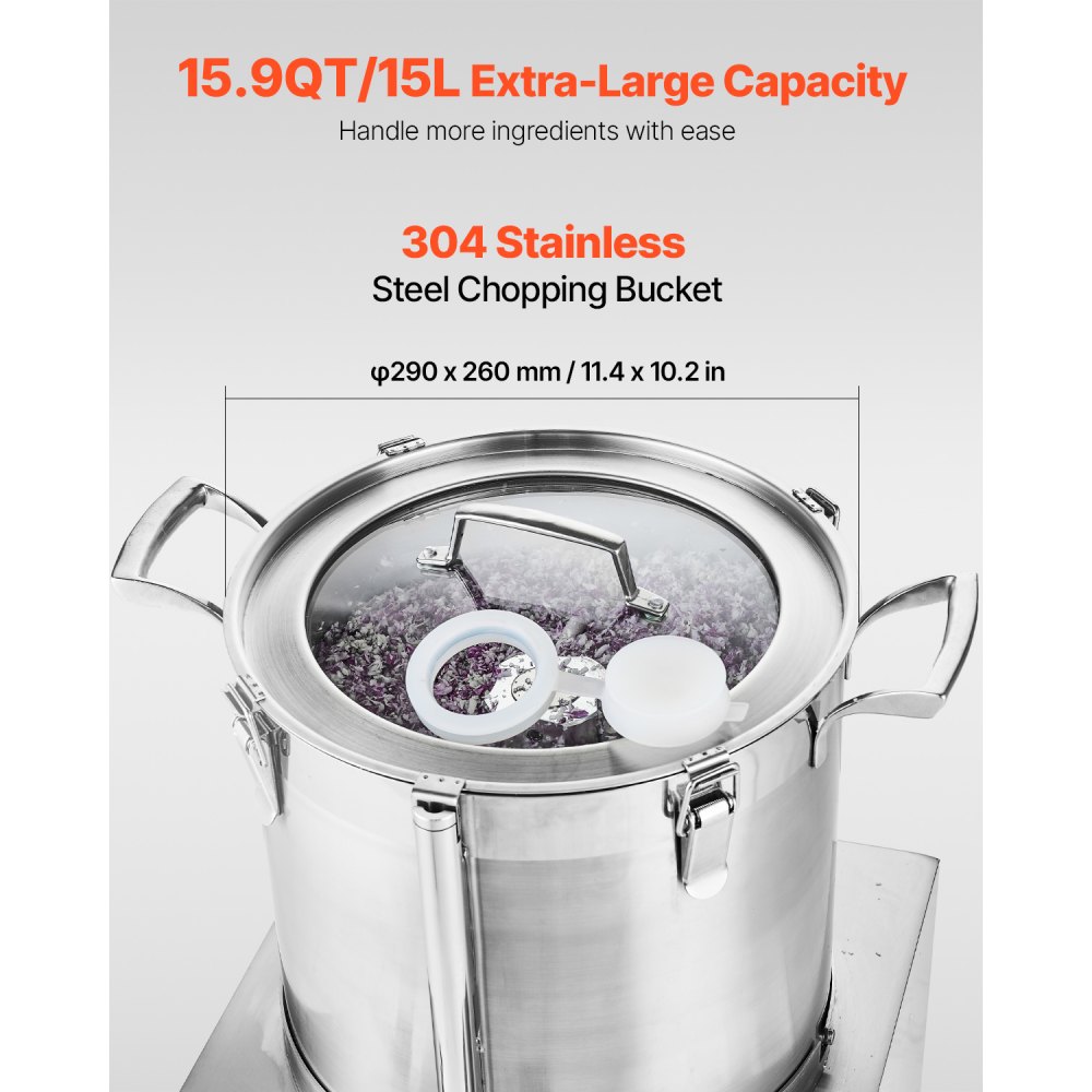 VEVOR Food Processor & Vegetable Chopper, 15L Food-Grade Stainless Steel Food Processor Chopper with 2 Extra S-Curve Blades, Ideal for Chopping Vegetables, Fruit, Grains, Nuts