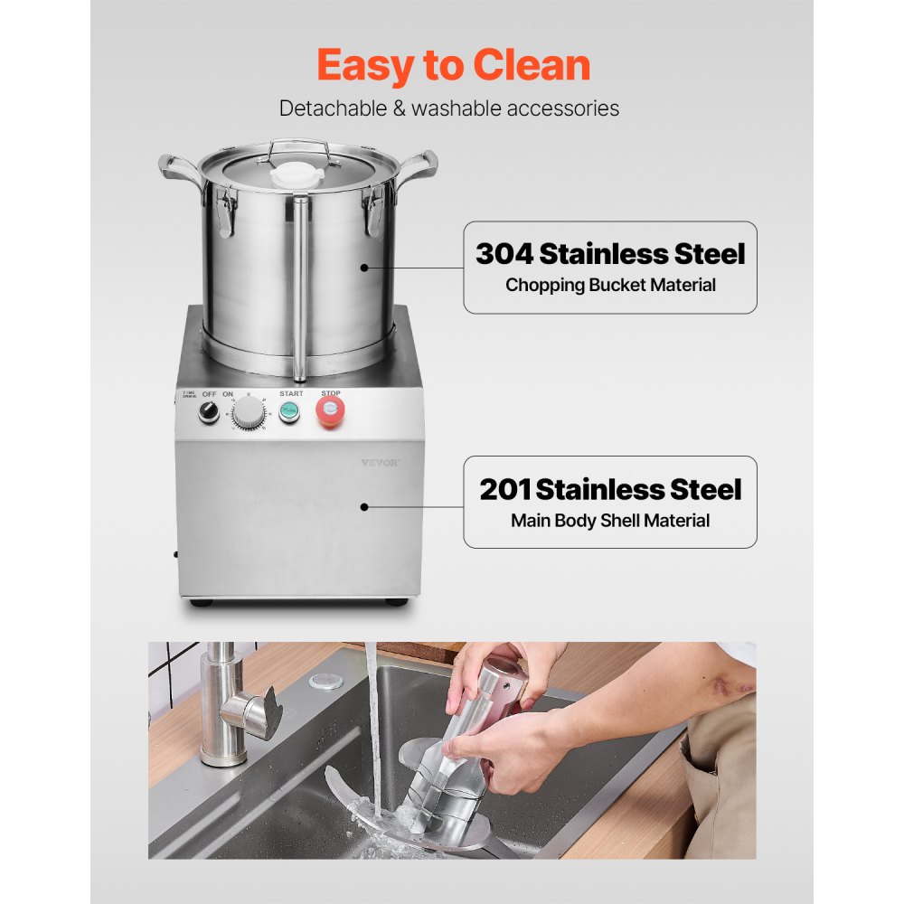 VEVOR Food Processor & Vegetable Chopper, 15L Food-Grade Stainless Steel Food Processor Chopper with 2 Extra S-Curve Blades, Ideal for Chopping Vegetables, Fruit, Grains, Nuts