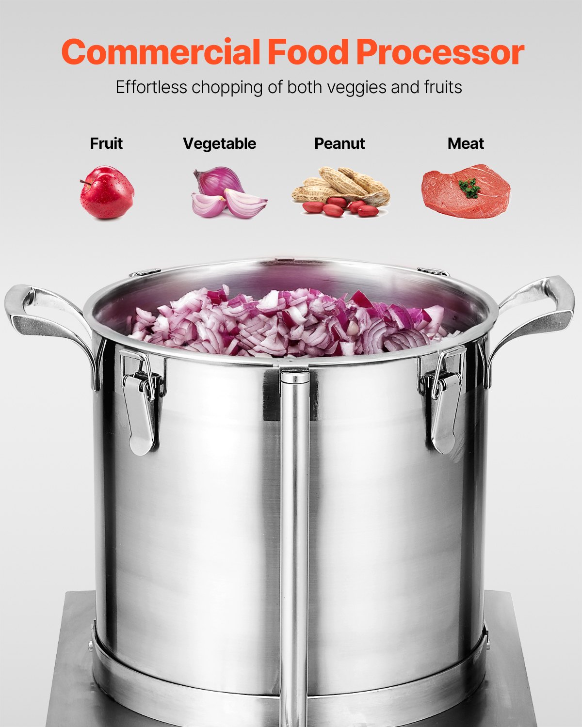 VEVOR Food Processor & Vegetable Chopper, 15L Food-Grade Stainless Steel Food Processor Chopper with 2 Extra S-Curve Blades, Ideal for Chopping Vegetables, Fruit, Grains, Nuts