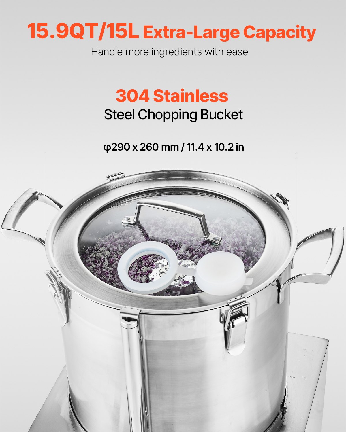 VEVOR Food Processor & Vegetable Chopper, 15L Food-Grade Stainless Steel Food Processor Chopper with 2 Extra S-Curve Blades, Ideal for Chopping Vegetables, Fruit, Grains, Nuts