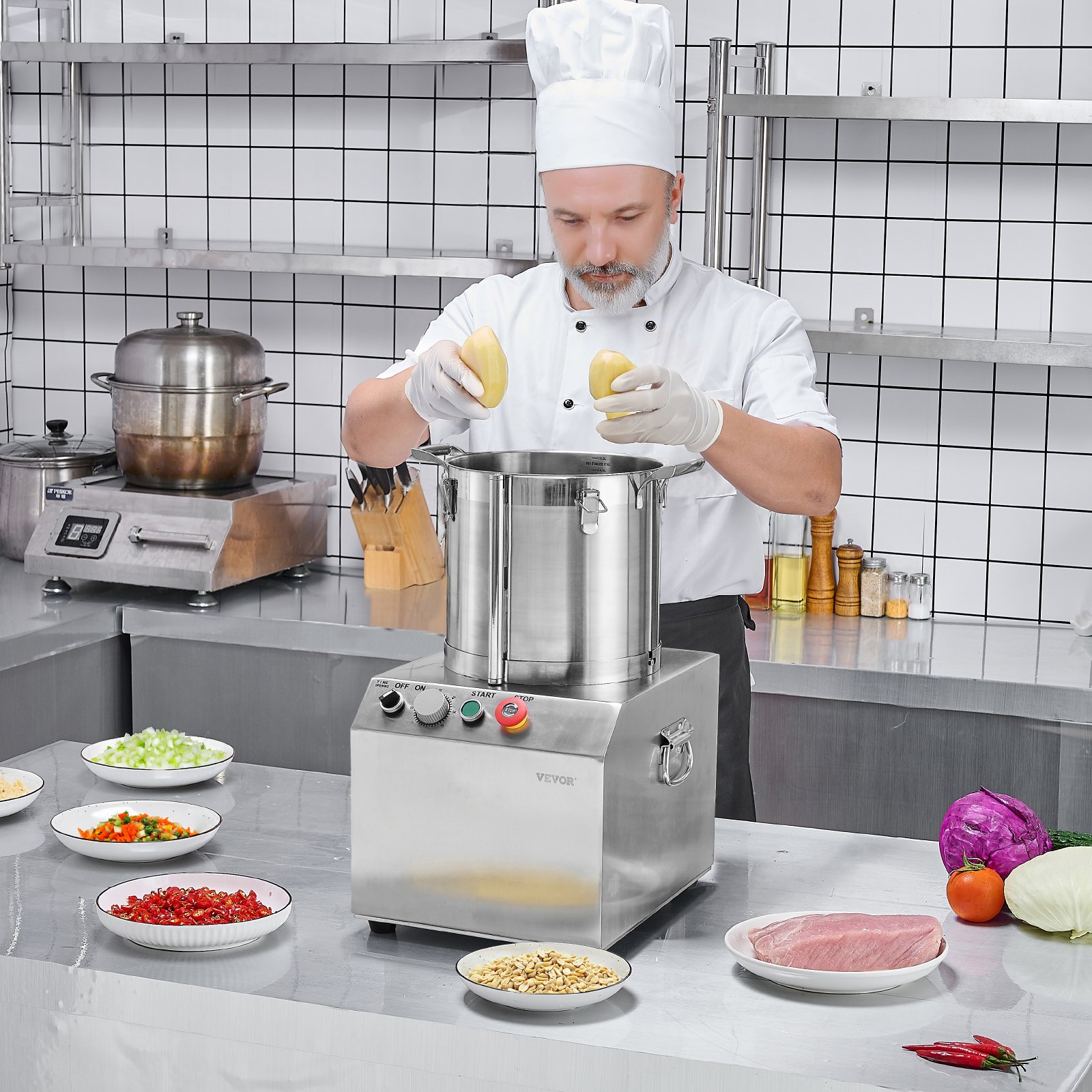VEVOR Food Processor & Vegetable Chopper, 15L Food-Grade Stainless Steel Food Processor Chopper with 2 Extra S-Curve Blades, Ideal for Chopping Vegetables, Fruit, Grains, Nuts
