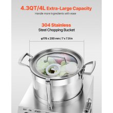 Food Processor Vegetable Chopper 4.3 Quart Food-Grade Stainless Steel Blender