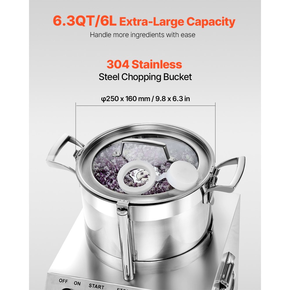 VEVOR Food Processor & Vegetable Chopper, 6L Food-Grade Stainless Steel Food Processor Chopper with 2 Extra S-Curve Blades, Ideal for Chopping Vegetables, Fruit, Grains, Nuts