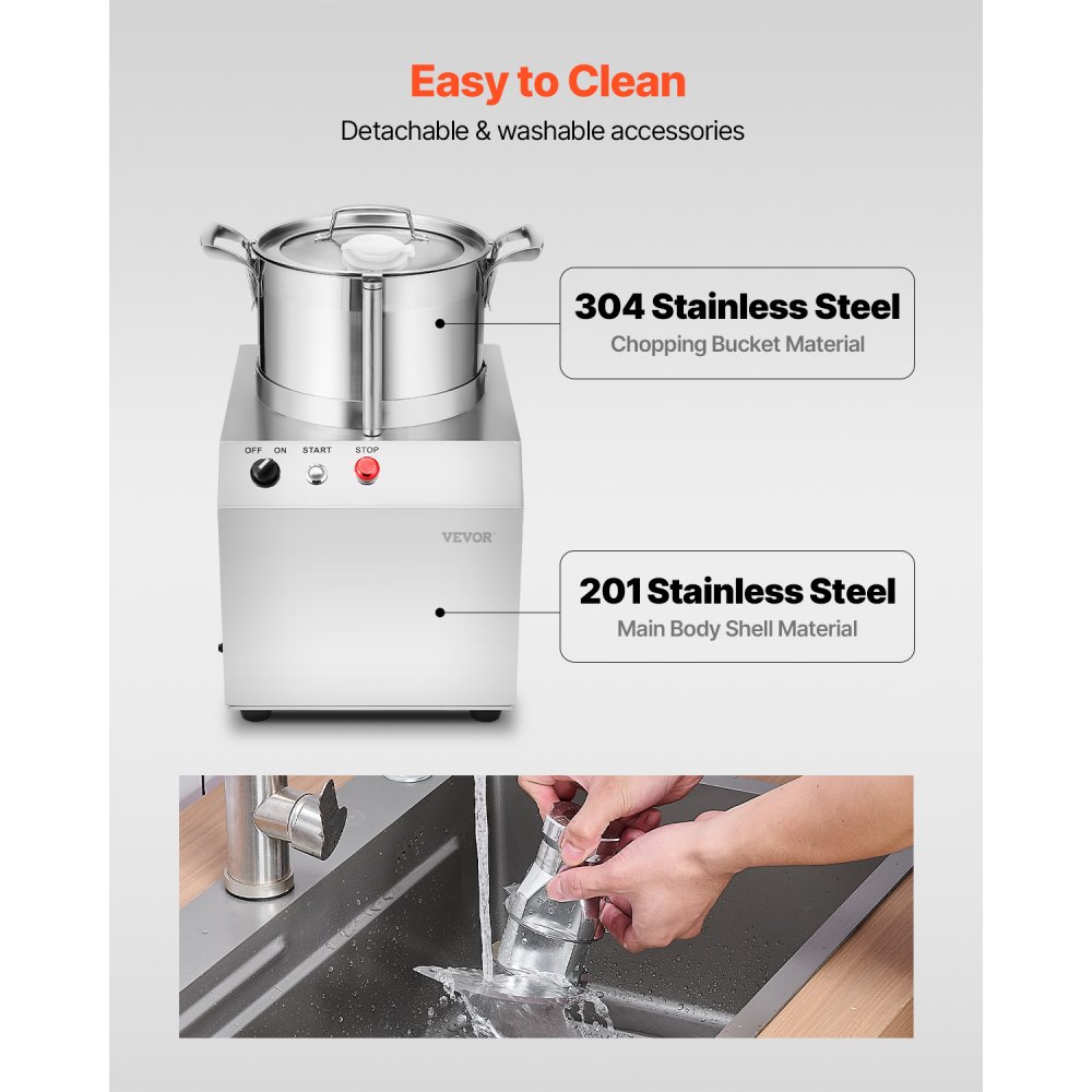 VEVOR Food Processor & Vegetable Chopper, 6L Food-Grade Stainless Steel Food Processor Chopper with 2 Extra S-Curve Blades, Ideal for Chopping Vegetables, Fruit, Grains, Nuts