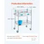 VEVOR Lab Serving Cart, 2 Layers Stainless Steel Utility Rolling Cart, Medical Cart with Two Drawers, Dental Utility Cart with Lockable Wheels and A Bucket, for Laboratory, Hospital, Dental Use