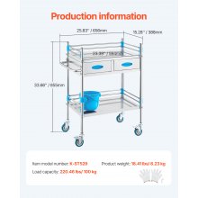 VEVOR Lab Serving Cart, 2 Layers Stainless Steel Utility Rolling Cart, Medical Cart with Two Drawers, Dental Utility Cart with Lockable Wheels and A Bucket, for Laboratory, Hospital, Dental Use