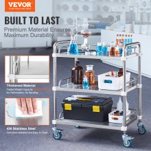 VEVOR Lab Rolling Cart, 3-ράφι από ανοξείδωτο ατσάλι, καρότσι σερβιρίσματος εργαστηρίου με περιστρεφόμενους τροχούς, Dental Utility Cart for Clinic, Lab, Hospital, Salon, 26,38"x15,55"x34,13