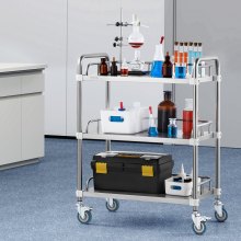 VEVOR Lab Rolling Cart, 3-Shelf Stainless Steel Rolling Cart, Lab Serving Cart with Swivel Casters, Dental Utility Cart for Clinic, Lab,  Hospital, Salon, 26.38"x15.55"x34.13"
