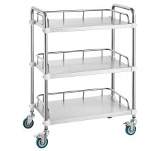 VEVOR Lab Rolling Cart, 3-hylls rostfritt stål Rolling Cart, Lab Servering Cart med svängbara hjul, Dental Utility Cart för klinik, labb, sjukhus, salong, 26,38"x15,55"x34,13