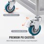 Chariot utilitaire en acier inoxydable VEVOR avec roues à 360° et deux roulettes verrouillables en PU pour un déplacement facile.