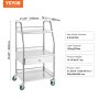 VEVOR stainless steel utility cart with drawer, dual shelves, swivel wheels, and 220lbs load capacity.