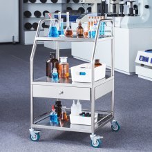 VEVOR Lab Serving Cart, 3 Layers Stainless Steel Utility Rolling Cart, Medical Cart with A Drawer, Dental Utility Cart with Lockable Wheels, for Laboratory, Hospital, Dental Use
