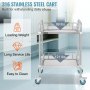 VEVOR 2-Layer Lab Medical Cart Stainless Steel Trolley Cart Lab Medical Equipment Cart Trolley for Lab Hospital Clinics