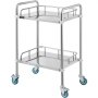 VEVOR stainless steel lab cart with two shelves and blue caster wheels.