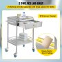VEVOR 2-Layer Lab Medical Cart with Upper Drawer Stainless Steel Rolling Trolley Cart Lab Medical Equipment Cart Trolley for Lab Hospital Clinics