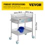 Medical Dental Lab Serving Carts Trolley 2 Drawers Portable Stainless Steel