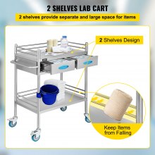Ιατρικό καρότσι εργαστηρίου 2 επιπέδων VEVOR με 2 συρτάρια καροτσάκι από ανοξείδωτο ατσάλι Καρότσι ιατρικού εξοπλισμού Lab Cart for Lab Hospital Clinics