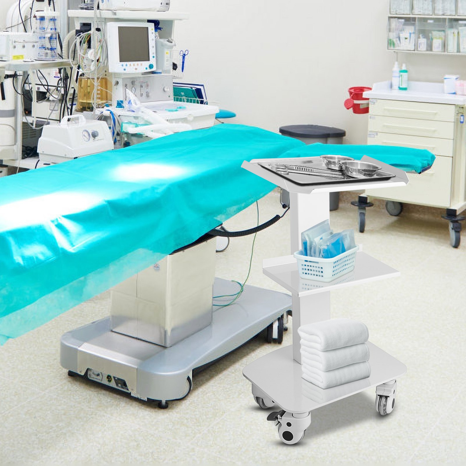 VEVOR 3-Layer Lab Medical Cart White Rolling Cart Lab Medical Equipment Cart Trolley Utility Cart