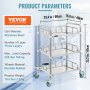 VEVOR Lab Rolling Cart 3 Shelves Shelf Stainless Steel Rolling Cart Catering Dental Utility Cart Commercial Wheel Dolly Restaurant Dinging Utility Services (26" x 15.4" x 33.5")