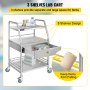 VEVOR Utility Cart with Wheels Rolling Cart Commercial Wheel Dental Lab Cart Utility Services with 3 Shelves Shelf Stainless Steel (3 Shelves/ 1 Drawer)
