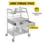 VEVOR Mobile Rolling Cart 3 Layers 1 Drawer Trolley Lab Cart W/ Upper Drawer