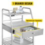VEVOR Mobile Rolling Cart 3 Layers 1 Drawer Trolley Lab Cart W/ Upper Drawer