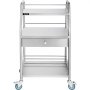 VEVOR utility cart with lockable wheels, three shelves, and a drawer in stainless steel.