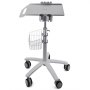 VEVOR mobile trolley cart with tray, cup holders, wire basket, and caster wheels.