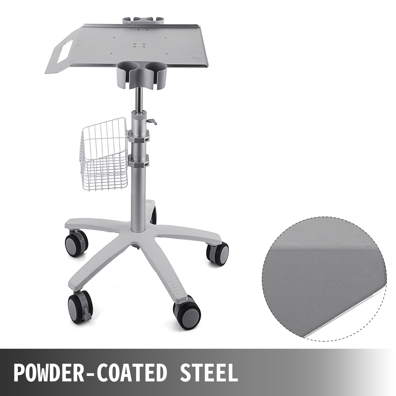 VEVOR mobile trolley cart with powder-coated steel base and utility basket.