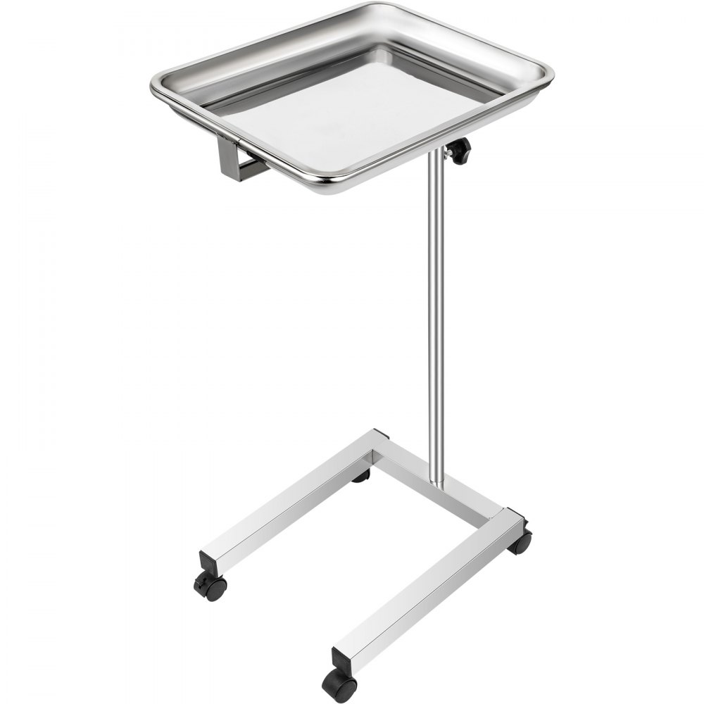 VEVOR Carro de laboratorio Soporte para bandeja Mayo de acero inoxidable Carro de 18x14 pulgadas Soporte Mayo Altura ajustable Bandeja para instrumentos de 32-51 pulgadas con bandeja extraíble y 4 ruedas omnidireccionales para equipos domésticos Cuidado personal